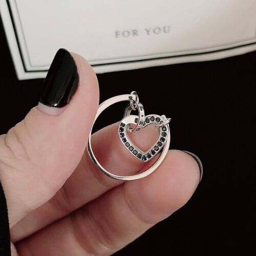 Kine 2020 Hot Genuine 100% 925 Sterling Silver Rings Trendy Black Stone Heart Ring For Women Engagement Wedding Party Jewelry