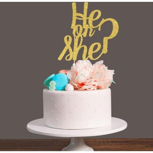Gold/Silver/Black Glitter He or She Gender Reveal Cake Topper for Baby Shower/Kids Birthday Party Decorations Favors Supplies