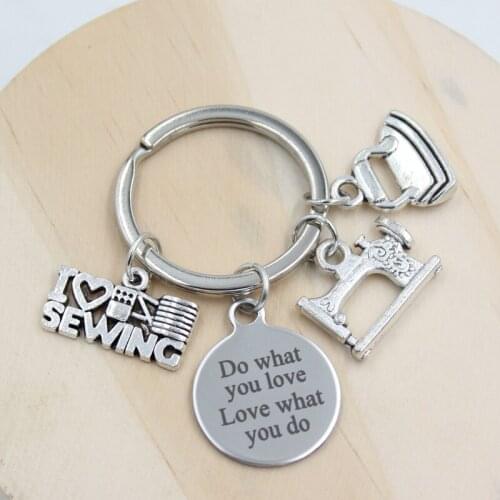 1PC New Arrival Stainless Steel Key Ring Keychains I Love Sewing Keychain Keyring Sewing Love Gifts for Men Women Grandma