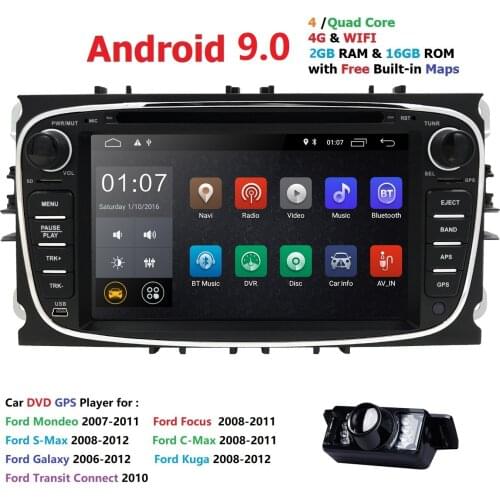 2 Din Android 9.0 Car Radio DVD GPS for FORD Mondeo Focus S-MAX C-MAX Galaxy 2008-2012 Multimedia Video Player USB DVR WIFI