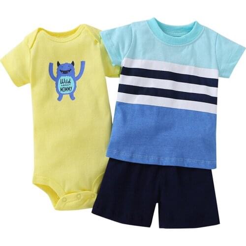 3 Pcs/lot Original Baby Boys Animal Aircraft Pattern sets (Short Sleeve Shirt + bodysuits+shorts) Summer Baby bebes Boy Clothes
