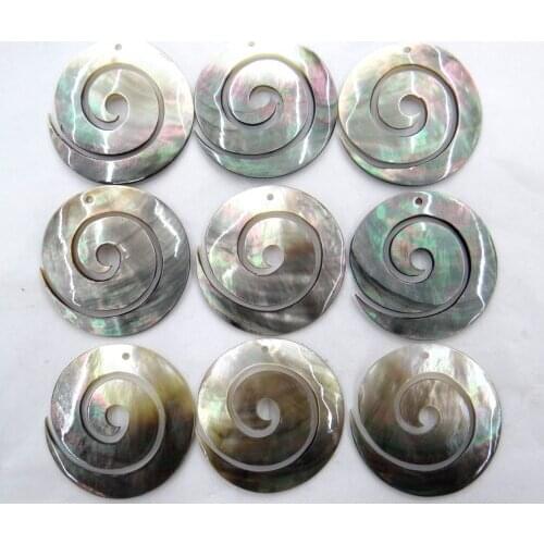 Natural Quartz crystal Abalone Shell carved the Round flower pendant for diy Jewelry making necklace Accessories 6PCS A6