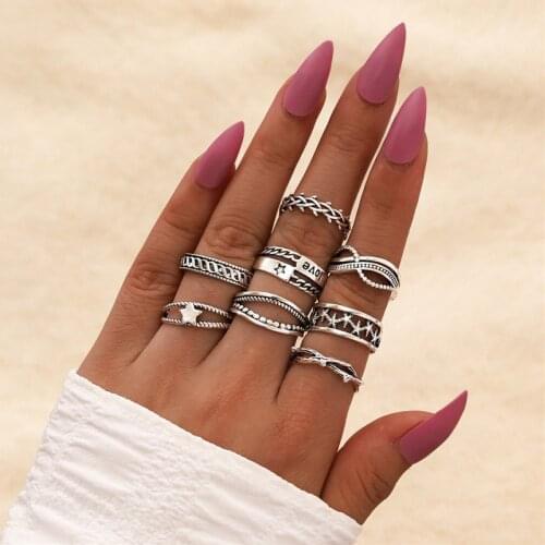 8pcs/set Retro Silver Color Boho Knuckle Ring Sets For Women Unique Design Geometric Wedding Ring Femme Bijoux Gift