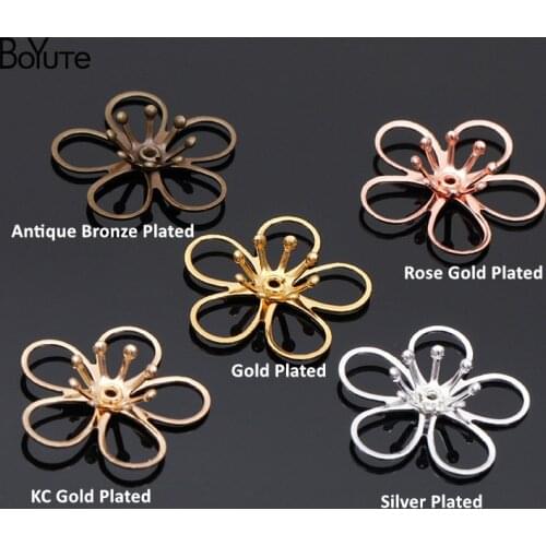BoYuTe (50 Pieces/Lot) Metal Brass Two-layer Flower Handmade Materials for Bridal Hair Jewelry Making