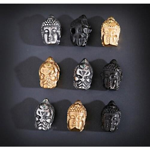 3PCS/Lot Prayer Double Sided Buddha Stainless Steel Beads Making Bracelet Yoga Charm Beads Religion Accessories