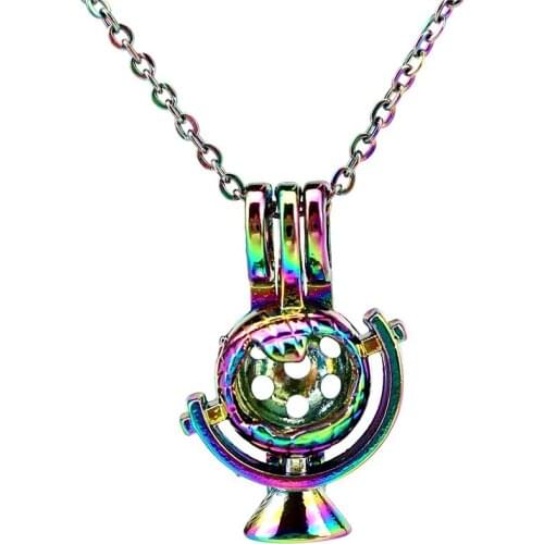 C913 Rainbow Color Tellurion Beads Pearl Cage Necklace Pendant Aroma Essential Oil Diffuser Fun Gift