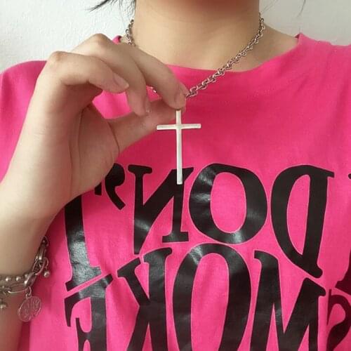 Stainless steel photosensitive plate thick cross pendant sweater chain men and women hip-hop European and American necklaces