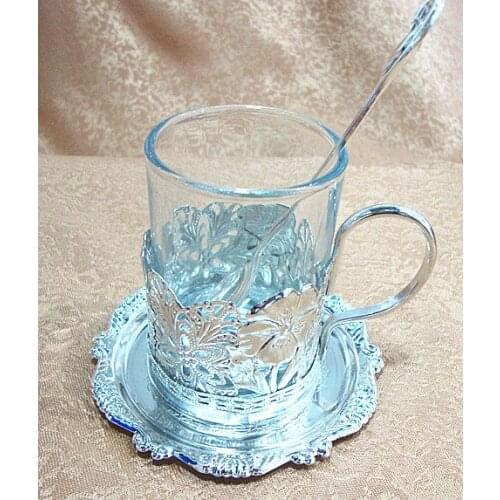 Zinc Alloy Silver Plating With Glass European Coffee Cup Soft Decoration Household Practical Furniture Creative Coffe