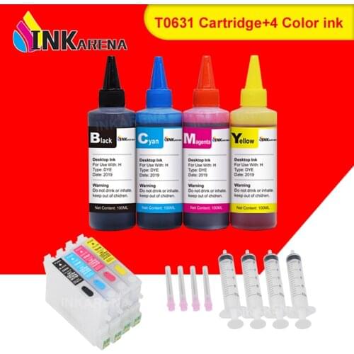 INKARENA 100ml Printer Ink + T0631-T0634 XL Ink Cartridge For Epson Stylus C67 C87 C87 Plus CX3700 CX4100 CX4700 CX5700F CX7700