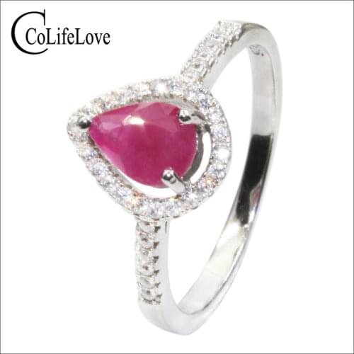 CoLife Jewelry Fashion Ruby Ring for Office Woman 0.6ct Natural Ruby Silver Ring 925 Silver Ruby Jewelry Birthday Gift