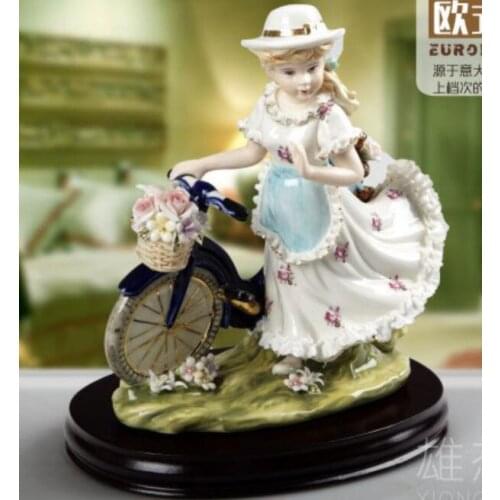 EUROPEAN CERAMIC LUXURY HANDICRAFT CHARACTER DECORATION FRESH GIRL BICYCLE DECORATION EXQUISITE HOME JEWELRY