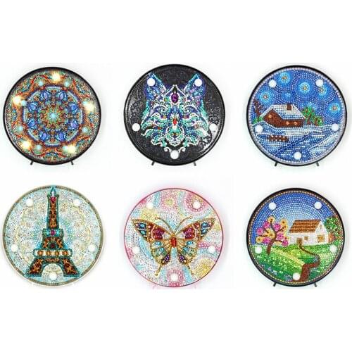 HUACAN Diamond Embroidery Butterfly Diamond Painting Lamp Light Led Diamond Mosaic Landscape Decoration