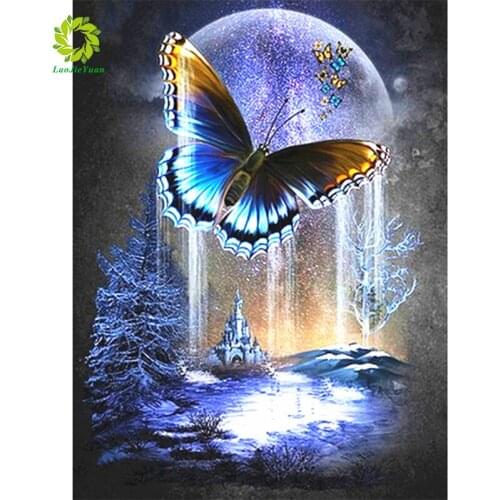 Round Drill Modern Home Decoration Diy Diamond Painting Cartoon butterfly & Moon Needlework Full Diamond Embroidery Painting