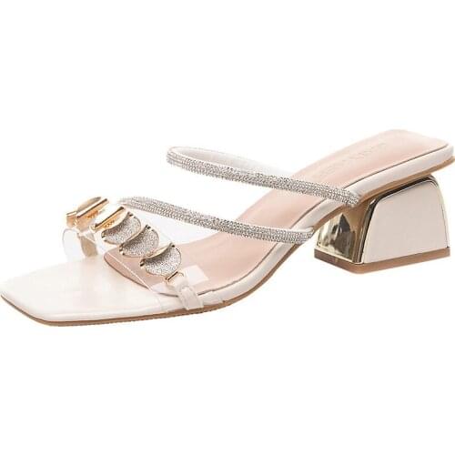 Summer Wear Women High Heels Sandals New Net Red Rhinestone Shoes Fashion Thick Heels High Heels with The Word