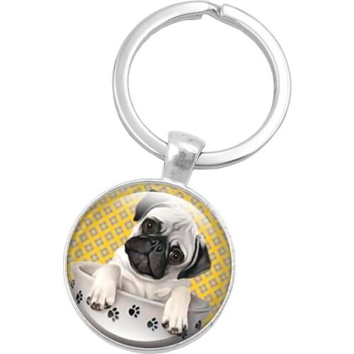 Hot Men Charm Double Sided Tea Cup Dog Glass Pendant Keychains Business New Women Best Fashion Party gift Jewelry K2129