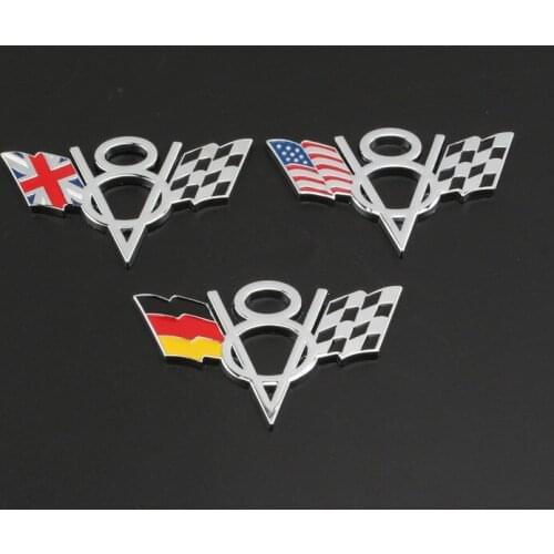 2piece metal car Grille emblem badge V8 Checkered Flag Germany USA UK fit for USA Ford Dodge Jeep Chevrolet or other car makers