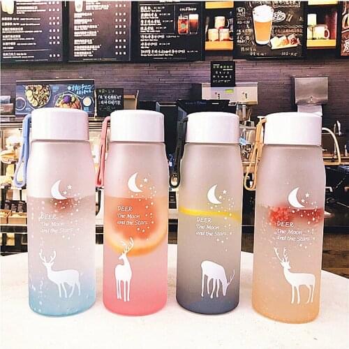 560Ml Deer Pattern Cute Water Cups For Girl Biking Travel Portable Water Bottles Outdoor Plastic Kettle Leak Proof Drink Bottl