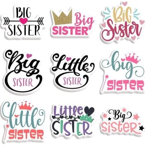 Fashion Words Planar Resin Printed Sister Letters Flatback for DIY Craft Supplies Phone Decorations Accessories 30pcs/lot