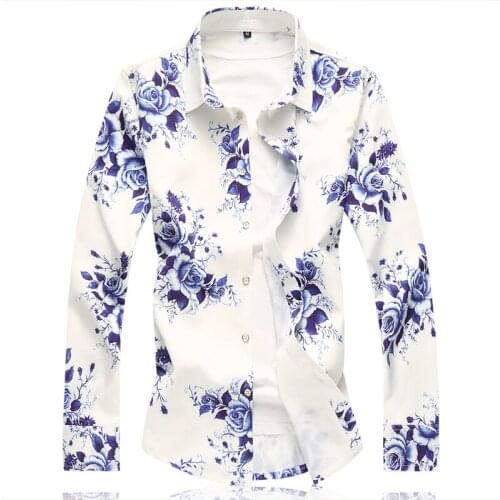 2020 new mens long-sleeved flower shirt large size 7XL business casual shirts Small elasticity shirt men