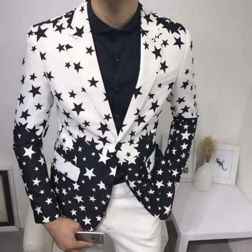 2020 Star Print Slim Fit Suit Jacket Brand New Male Club Stage Blazer Man Formal Wedding Suit Prom Blazers For Men Costume Homme