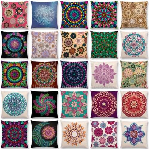 Latest Colorful Flower Rainbow Vibrant Floral Mandala Pattern Prints Cushion Cover Pillow Case