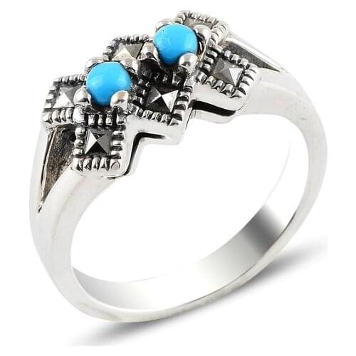 Silver 925 Sterling Turquoise & Marcasite Ring
