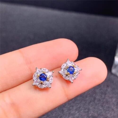 Natural Sapphire Stud Earrings For Women Solid Pure 925 Sterling Silver Earrings Wedding Princess Romantic Jewelry