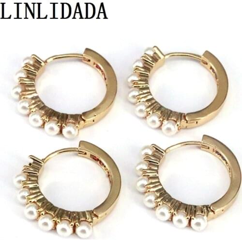 5Pairs New Style Pearl Shell Hoop Earring Gold Loop Circle Women Jewelry