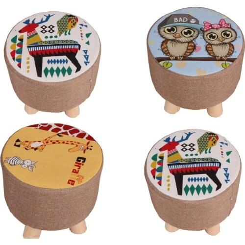 Modern Upholstered Footstool Nordic Round Pouffe Stool Wooden Leg Pattern Round Fabric Lazy Child Stool Solid Wood CE2019/10