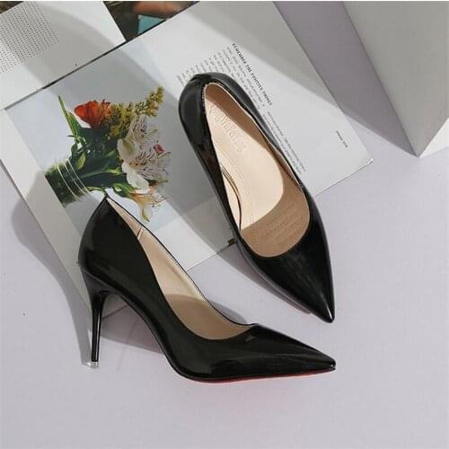 Womens shoes new white pointed toe small stiletto sexy black work shoes Korean style low cut comfortable high heels