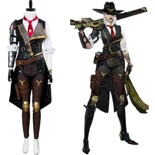 In Stock) OW Ashe Cosplay Costume Elizabeth Caledonia Cosplay Costume Outfit Full Suit Ashe Shoes Halloween Carnival Costumes