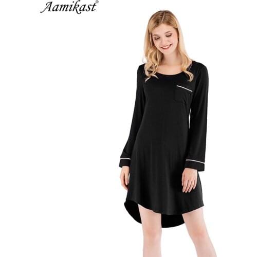 Autumn Modal Nightdress Striped Nightgowns for Women Long Sleeve Night Dress Girls Cute Cartoon Home Dress Sleepwear