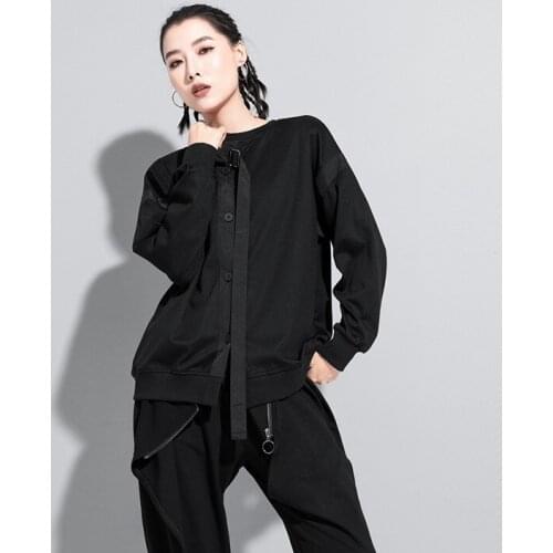 Ladies spring and Autumn new classic dark Mosaic design in front and back two casual large long-sleeve T-shirt