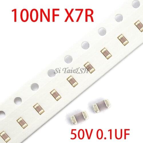 100pcs 100NF X7R Error 10% 50V 0.1UF 104 1206 smd capacitor