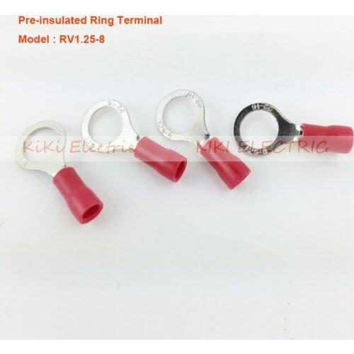 1000pcs/lot RV1.25-8 red Circular Pre-insulating Terminal Ring Copper Terminals TO-JTK type 0.5-1.5mm2 brass Nose