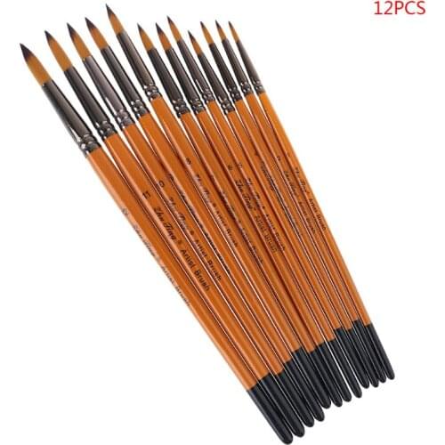12pcs Professional Painting Brushes Nylon Hair Artist Watercolor Acrylic Gouache K3KB