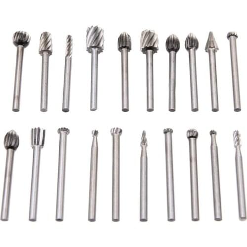 20pcs/Set HSS Routing Router Drill Bits Set Dremel Carbide Rotary Burrs Tools Wood Stone Metal Root Carving Milling Cutter