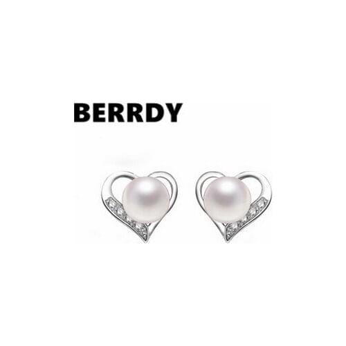 4 COLOR Real Freshwater Pearl Earrings Stud Earrings Fashion Heart Girls' Female Ladys Jewelry Nice Gift