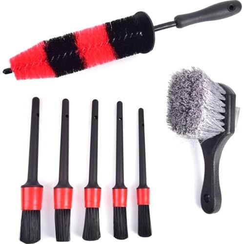 7pcs Wheel Tire Brush Car Detailing Kit Soft Wheel Brush Car Wash Kit Automobile Tire Brush Car Washing Cleaning Accessories