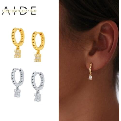 AIDE 925 Sterling Silver Hoop Earrings For Women Fashion Round Chain Hoops Zircon Pendientes Piercing Huggie Earings Jewelry
