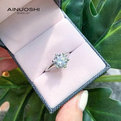 AINUOSHI 925 Sterling Silver Solitaire Round Cut SONA Diamond Engagement Rings For Women Promise Anniversary Wedding