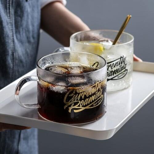 500ml Creative Letter Glass Cup Large With Handle Mug Office Tea Cup Dessert Cup Oatmeal Breakfast Cup Drinking Milk Wine Glass