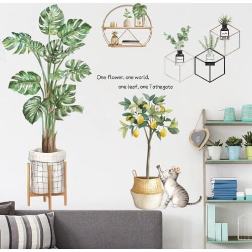 Large Lemon Tree Green Leaf Wall Stickers for Bedroom Living room Sofa Background Wall Decor Vinyl Wall Decals Home Decoration