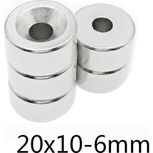 5/10/20pcs trong Cylinder Rare Earth Countersunk Magnet 20x10 mm Hole 6mm Round Neodymium Magnetic Magnets N35 20*10-6mm