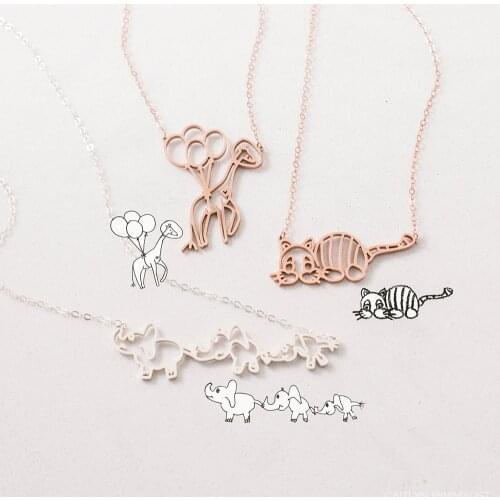 VishowCo Custom Childrens Drawing Necklace Personalized Kids Art Child Artwork Gold Chain Custom Jewelry For Kids