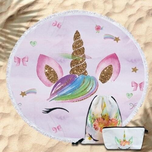 Unicorn Round Beach Towel Tassel Large Blanket Picnic Yoga Mat Travel Swimming Bath Towels For Adult Toalla De Playa
