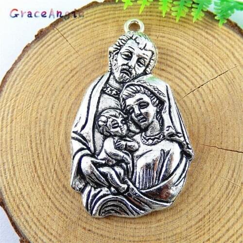 GraceAngie 2pcs/pack Zinc Alloy Religious Style Exotic Culture Saint Virgin Mary Joseph Baby Jesus jewelry pendant Accessories