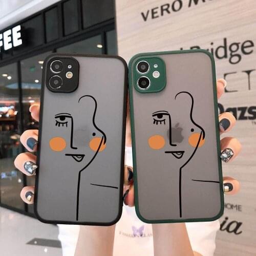 JAMULAR Fashion Abstract Art Line Face Phone Case For iPhone 11 Pro XS MAX 12 XR 7 SE2020 X 8 Plus Shockproof Cover Matte Fundas