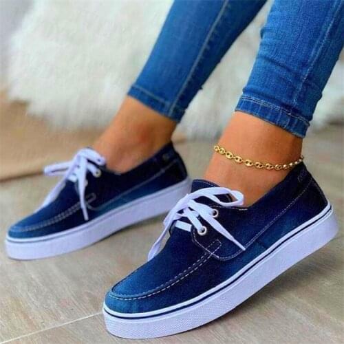 Vulcanized Shoes Women Flats Fashion Denim Canvas Shoes Breathable Sneakers Ladies Lace Up Casual Sport Shoes