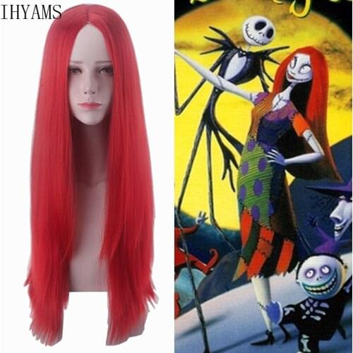 Medusa Red Wig 80cm Straight Long Central Parting Styled Cosplay Wigs For Costume Halloween Party + Wig cap